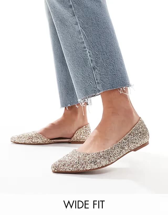 Wide Fit Virtue d'orsay pointed ballet flats in glitter