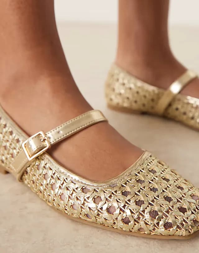 Lottie mary jane ballet flats in gold weave