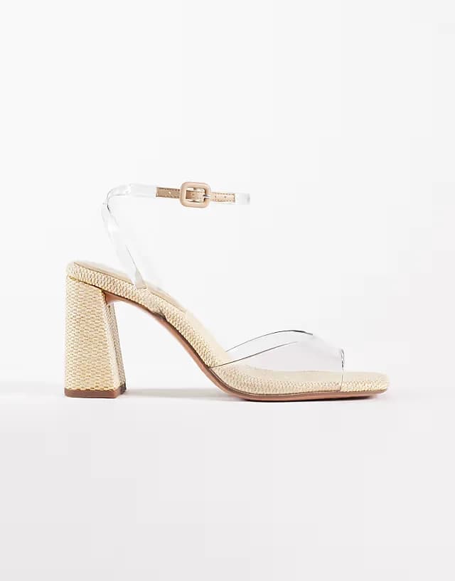 Honor barely there block mid heel sandals in clear and natural