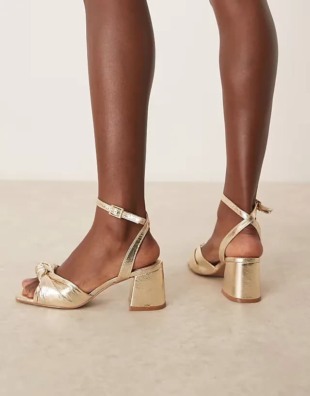 Wide Fit Hansel knotted mid heeled sandals in gold