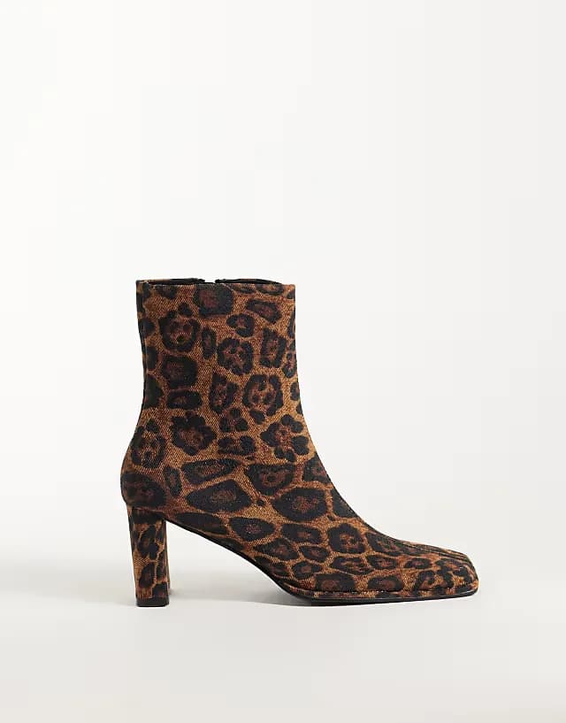 Romeo square toe heeled ankle boots in leopard
