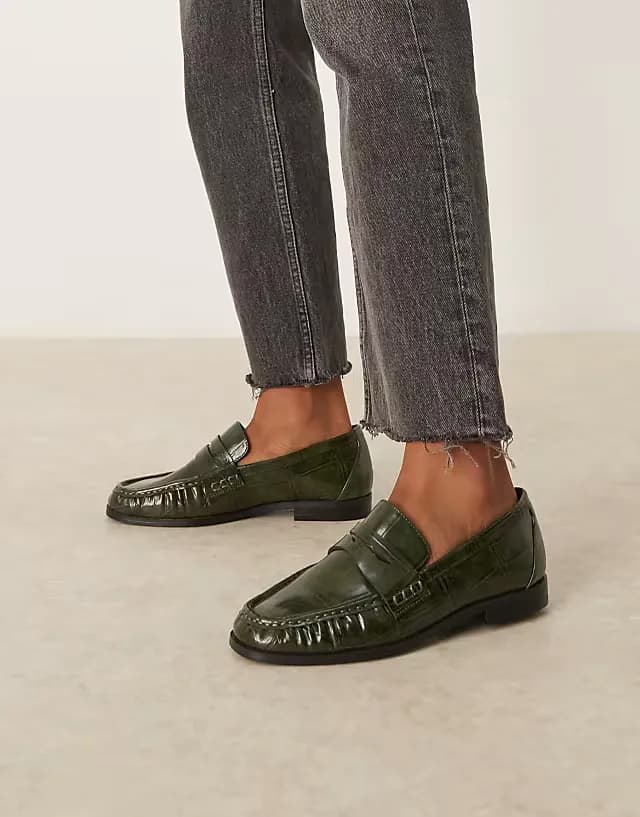 Minnie ruched detail loafers in green croc