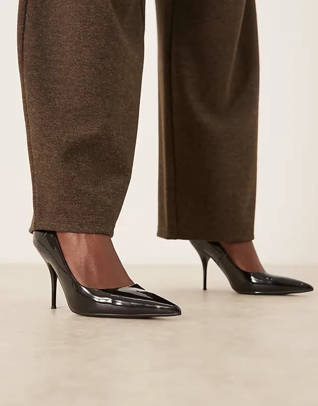 Perth pointed toe stiletto high heel pumps in black patent