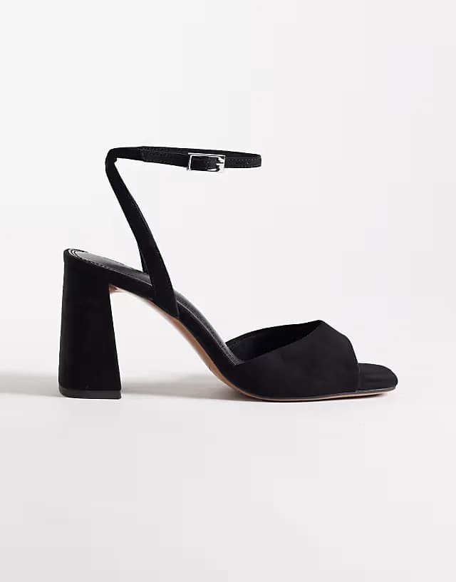 Honour barely there mid block heel sandals in black suedette
