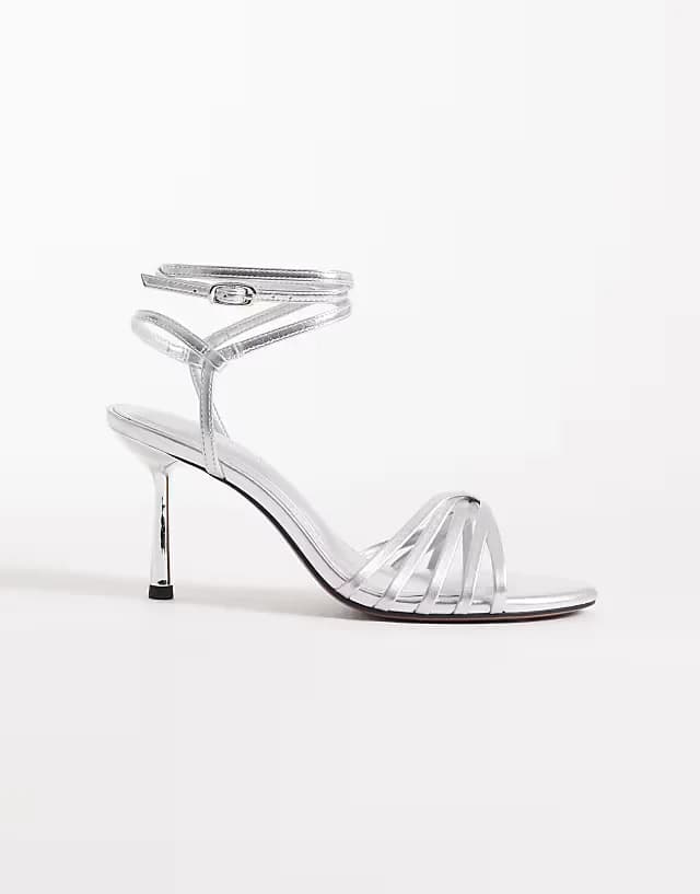 Heroic minimalist strappy heeled sandals in silver