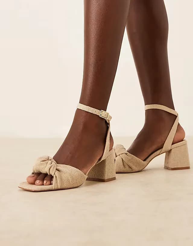 Wide Fit Hansel knotted mid heeled sandals in natural fabrication
