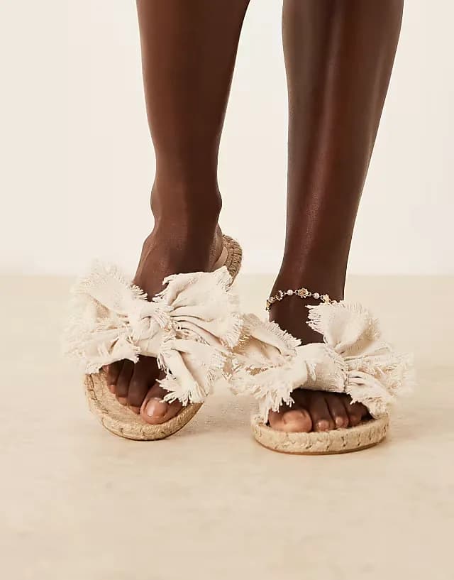 Wide Fit Jem bow espadrille mule sandals in natural