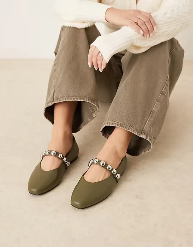 Lexa studded mary jane ballet flats in khaki
