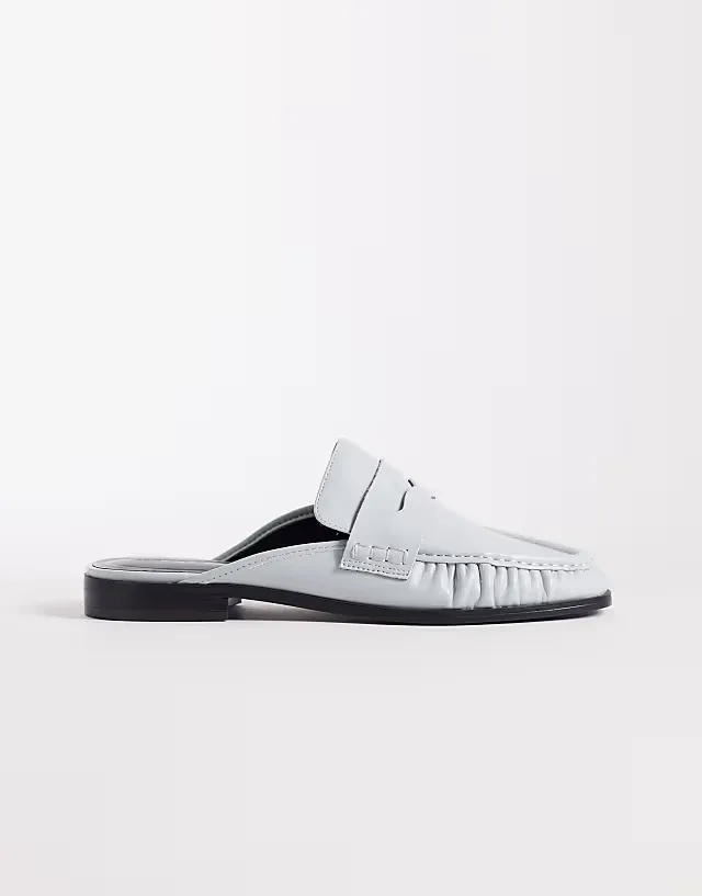 Mouse ruched detail loafer mules in pale blue