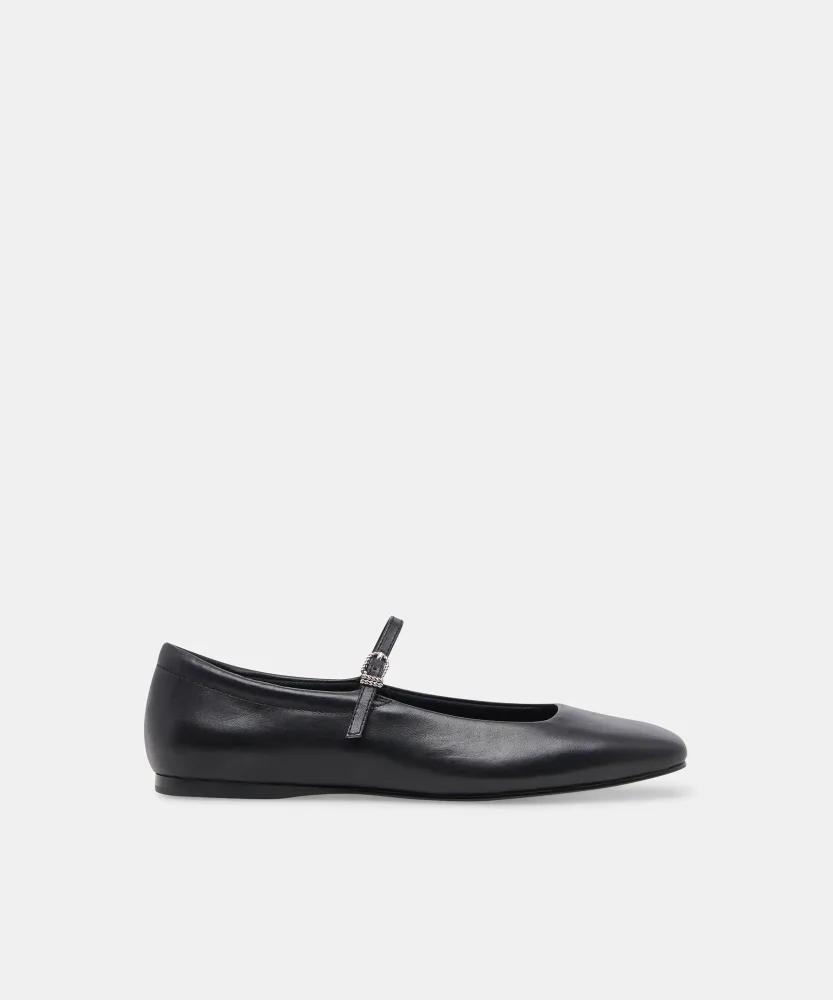 REYES WIDE BALLET FLATS BLACK LEATHER