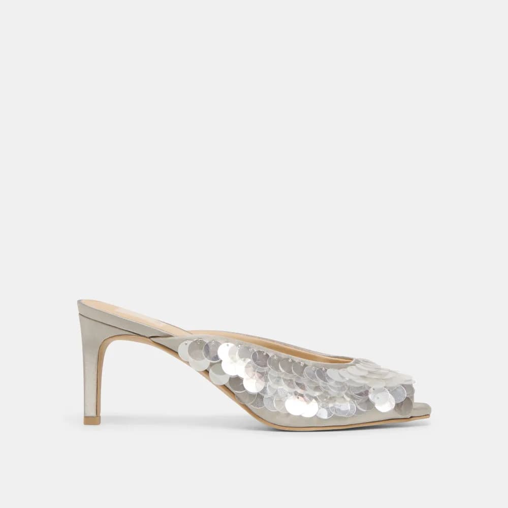 SAMARY CONFETTI HEELS SILVER SATIN