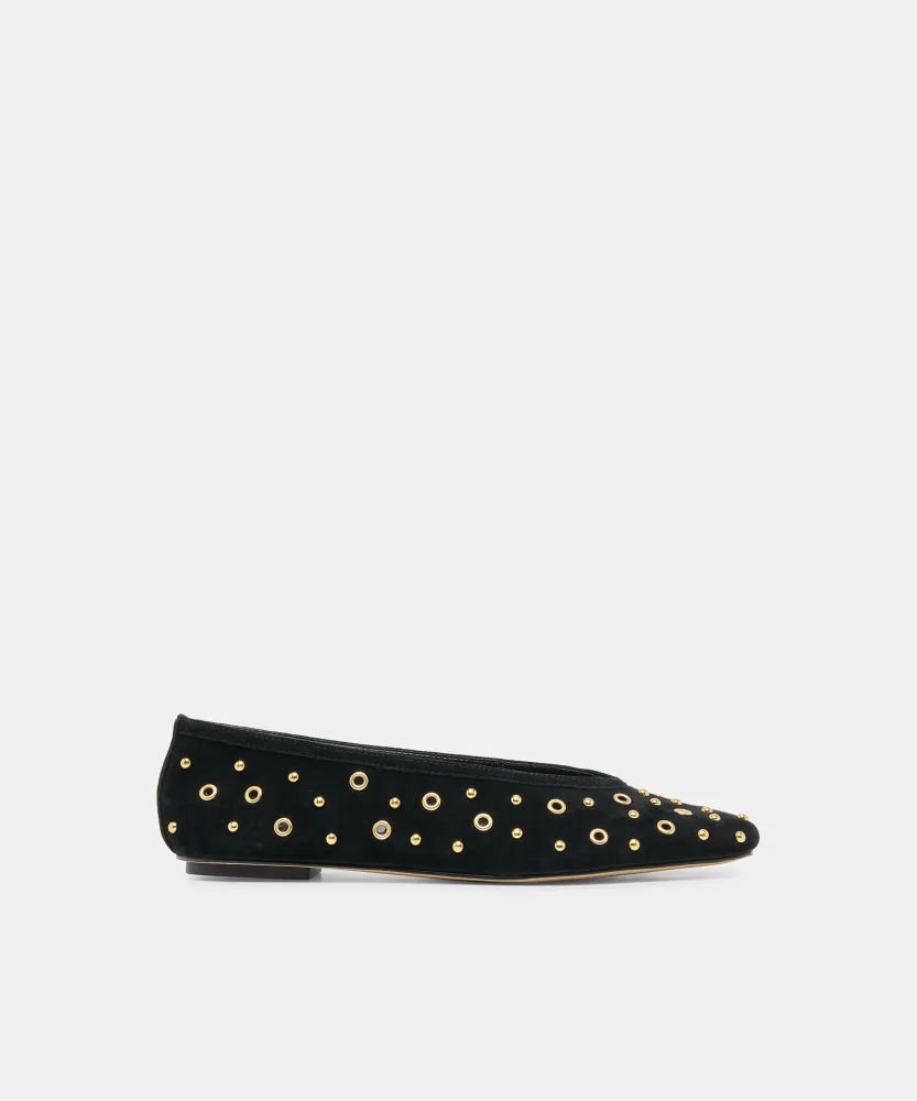CARET STUD BALLET FLATS ONYX SUEDE