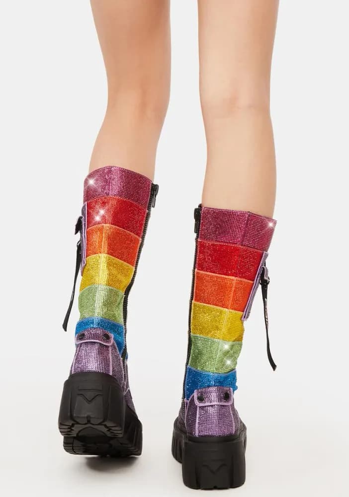 Forever Shining Rhinestone Combat Boots