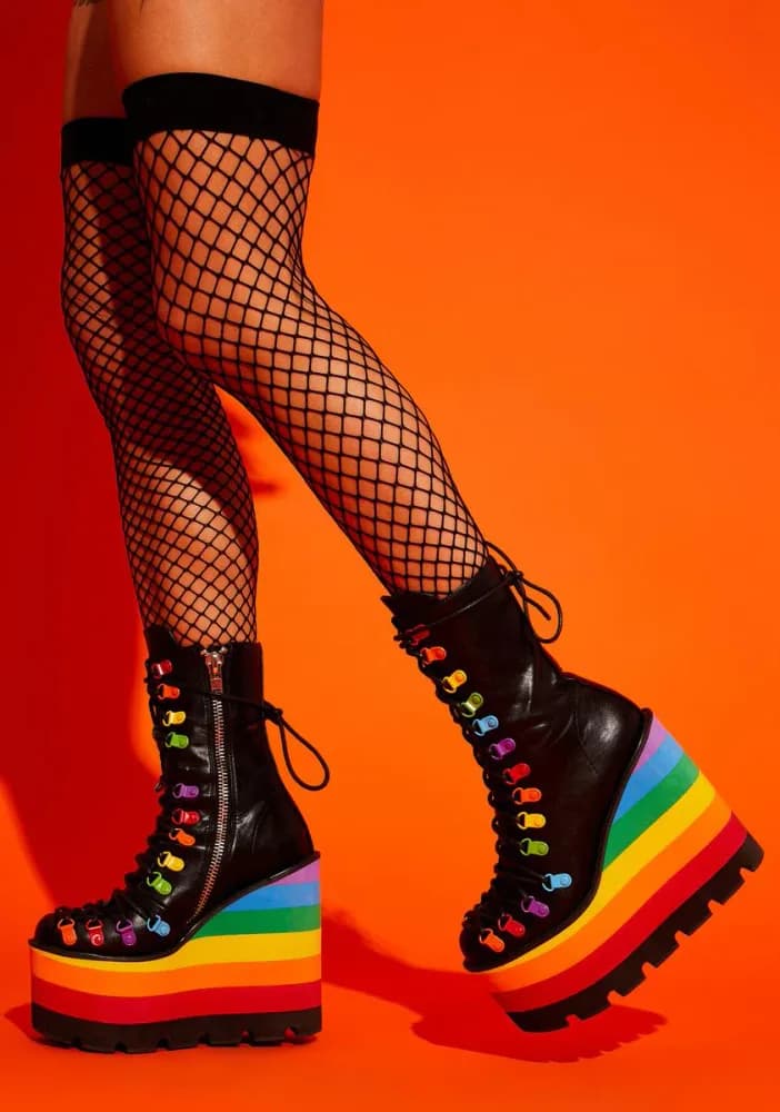 Can't Contain Myself Rainbow Platform Boots