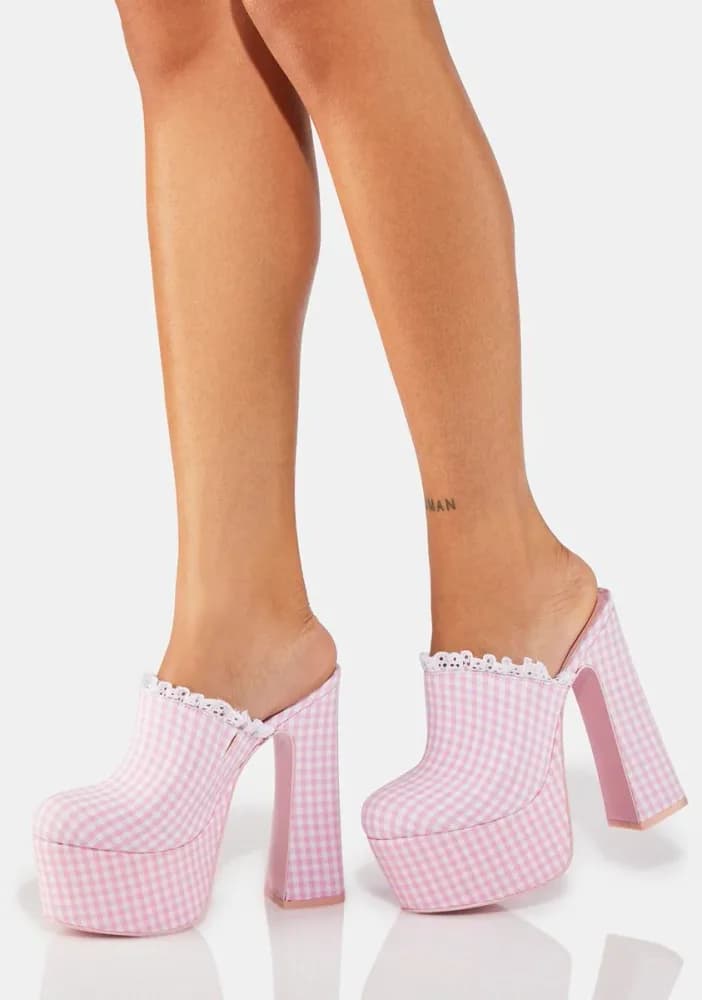 Pink Gingham Stardust Platform Clogs