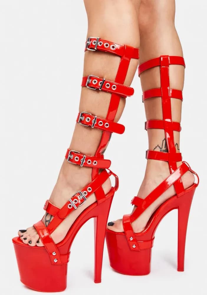 X HI Red Patent Platform Heels