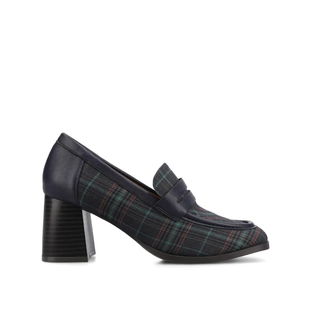 MALLEAH BLOCK HEEL LOAFERS -Navy Plaid