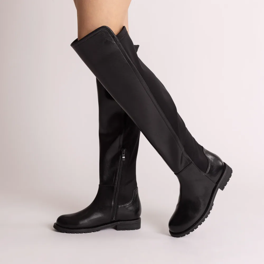 MORRIGAN STRETCH OVER-THE-KNEE BOOTS-Black