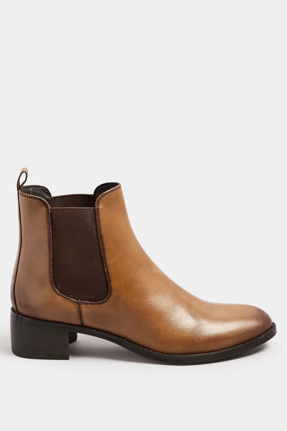 Brown Leather Block Heel Chelsea Boots In Standard Fit