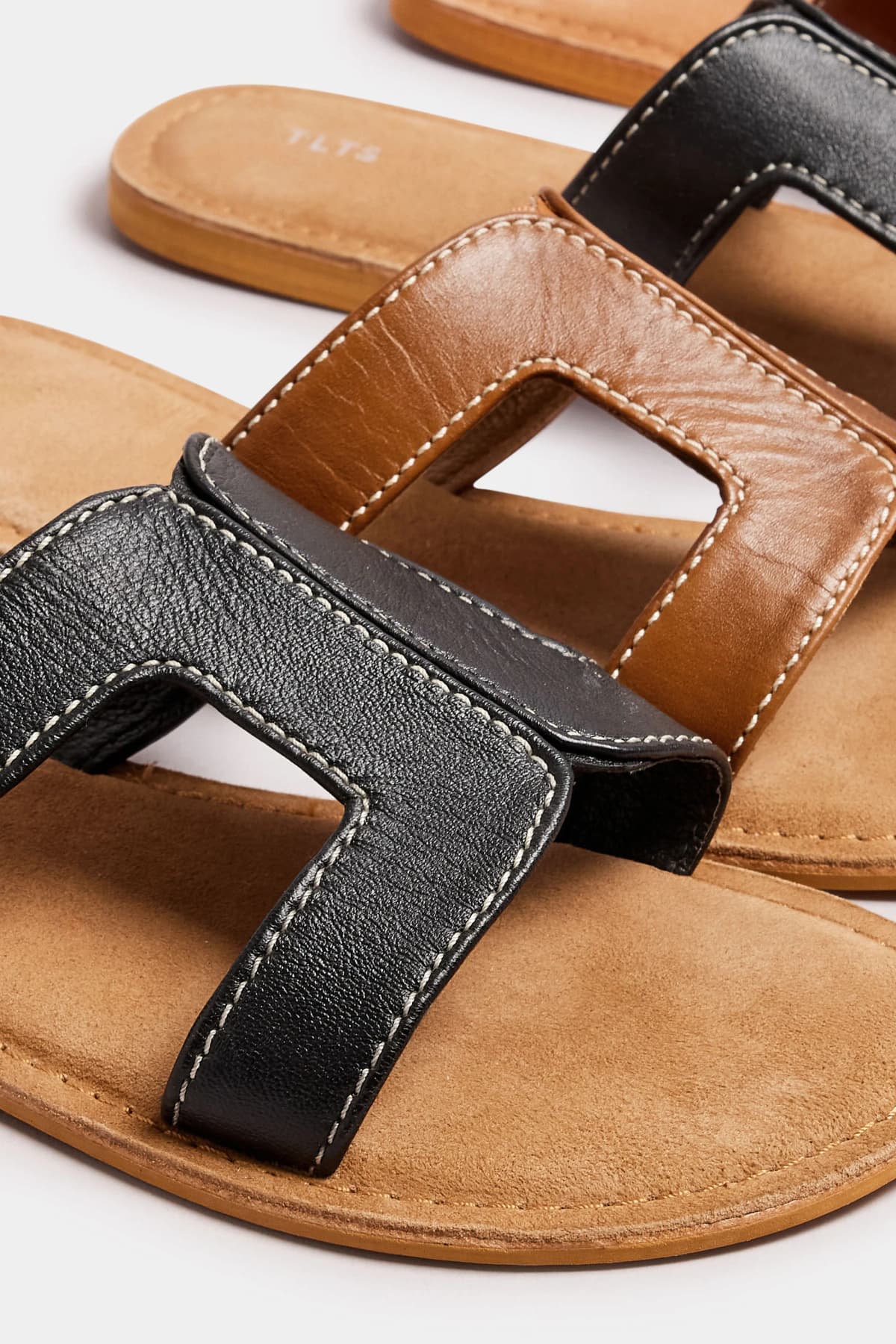 Tan Brown Leather Cut Out Mule Sandals In Standard Fit