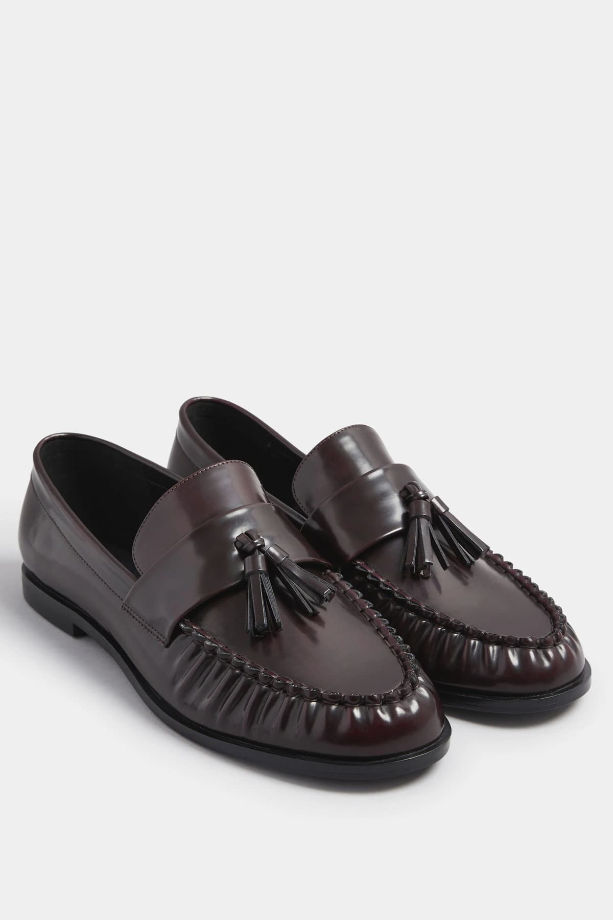 Dark Red Patent Tassel Flat Loafers