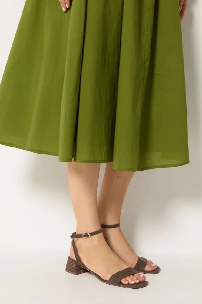 Chocolate Brown Strap Block Heel In Standard Fit
