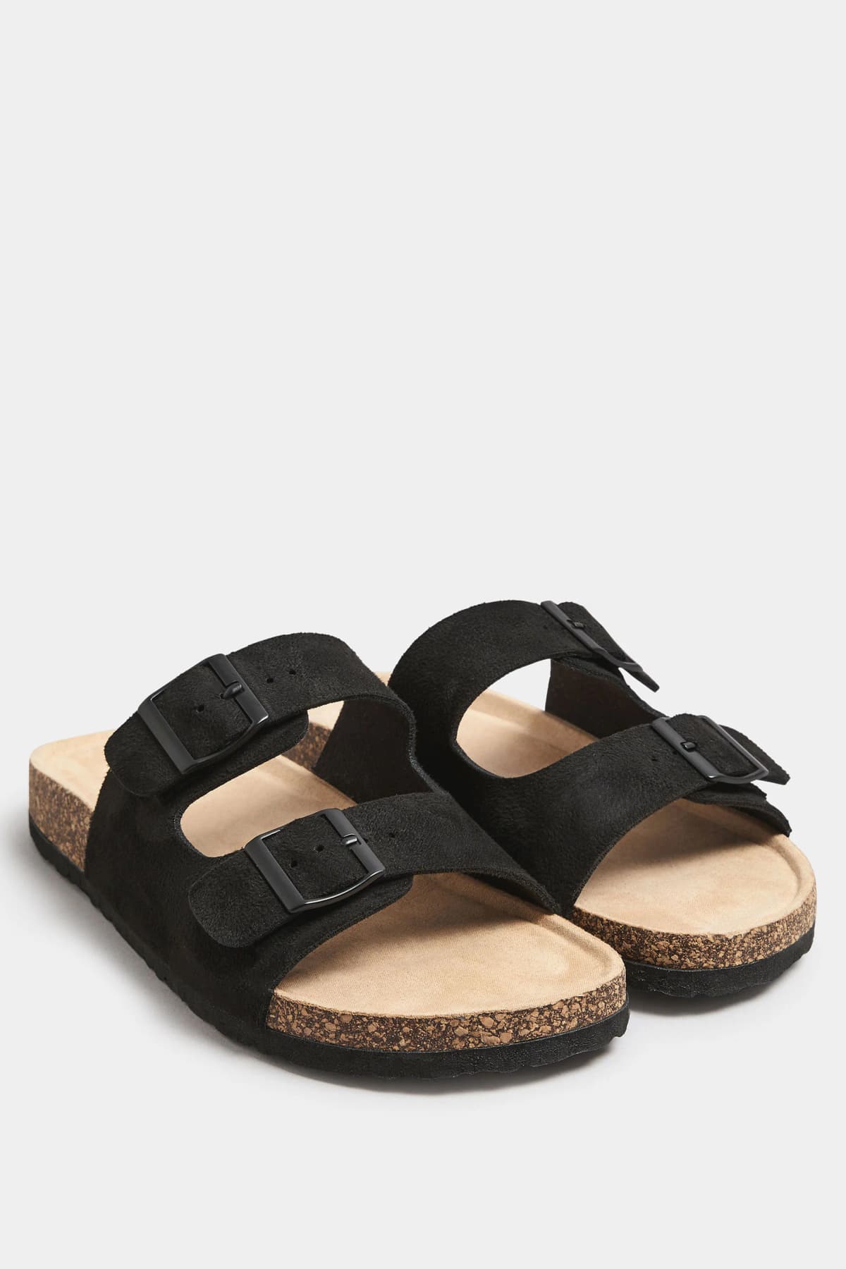 Black Faux Suede Moulded Footbed Sandals In Standard Fit