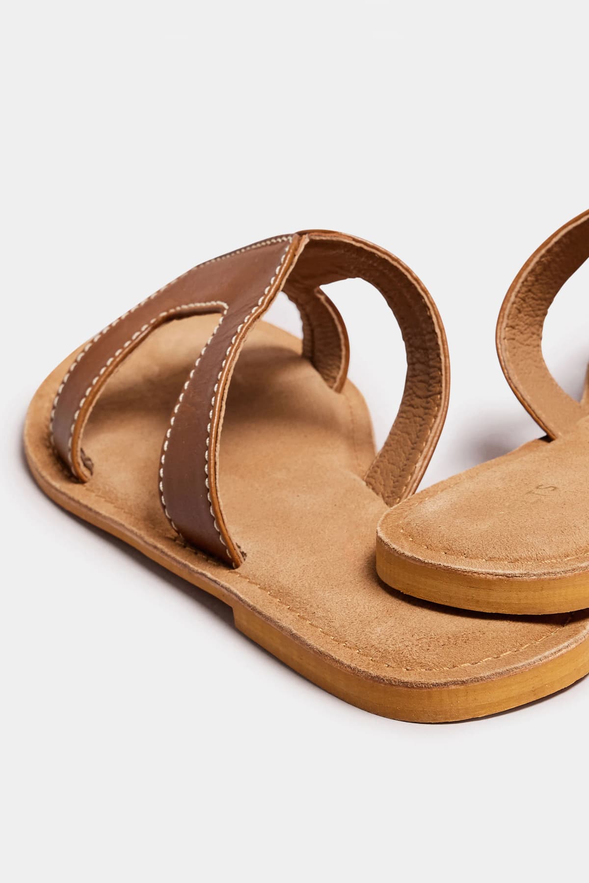 Tan Brown Leather Cut Out Mule Sandals In Standard Fit