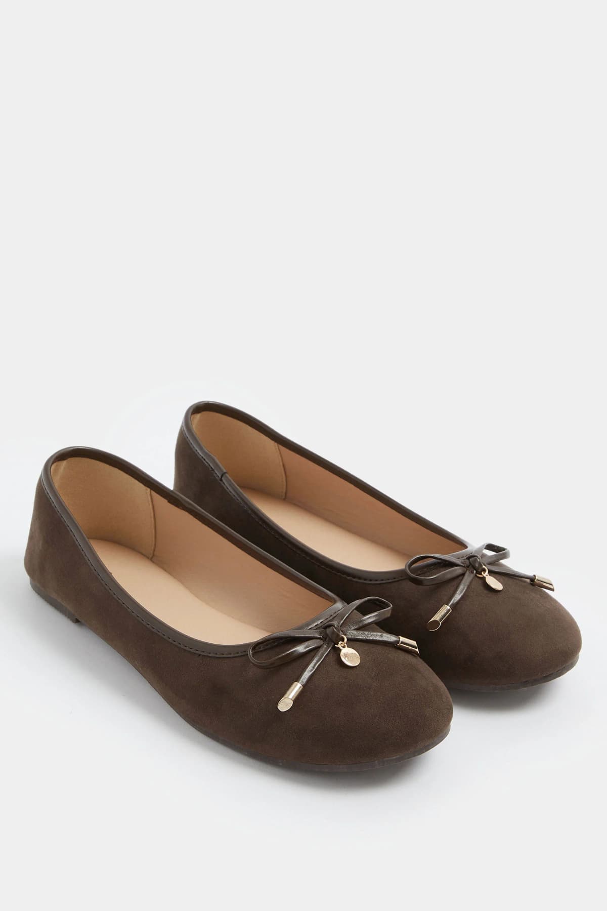 Dark Brown Faux Suede Ballerina Pumps In Standard Fit