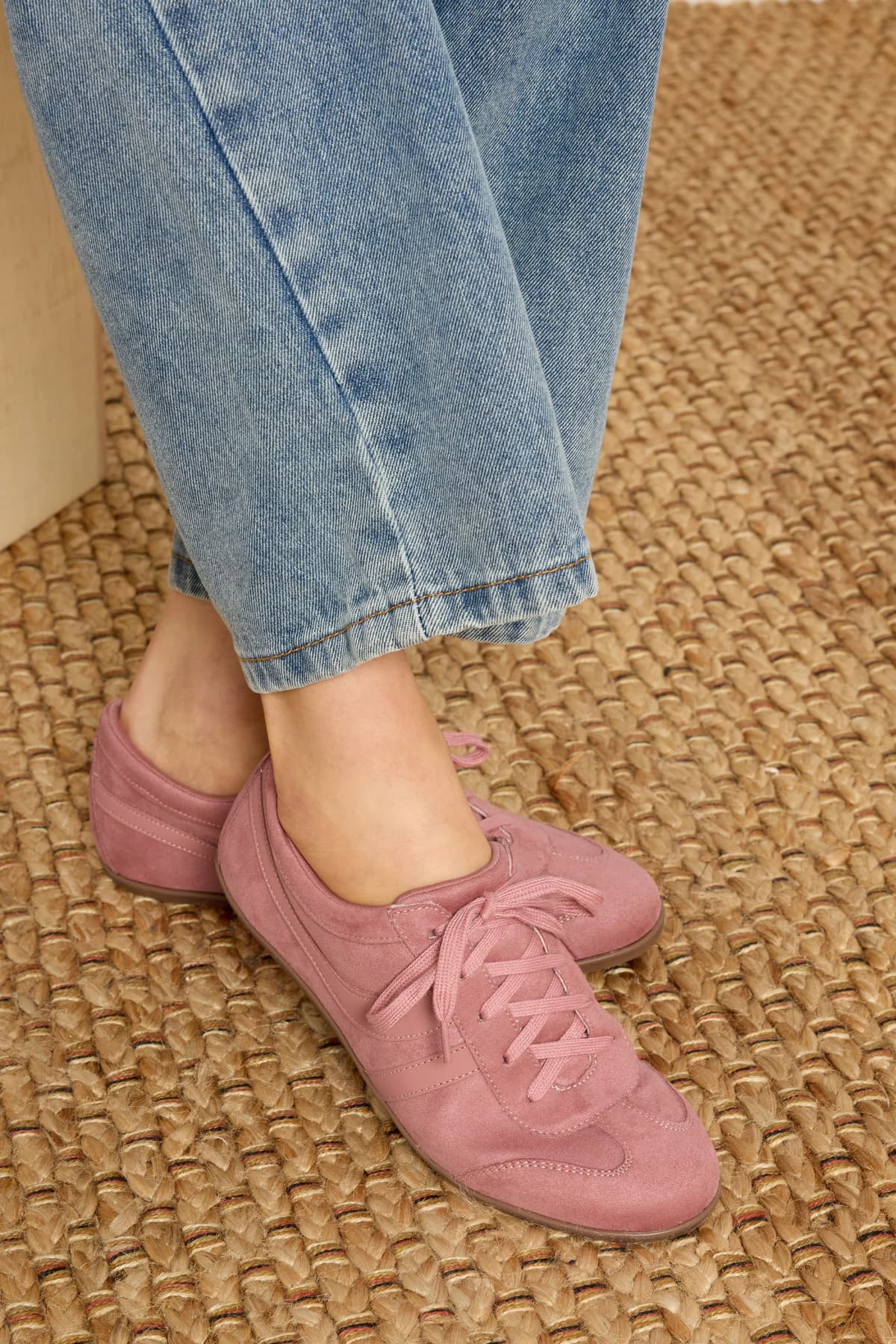 Coral Pink Padded Retro Trainers In Standard Fit