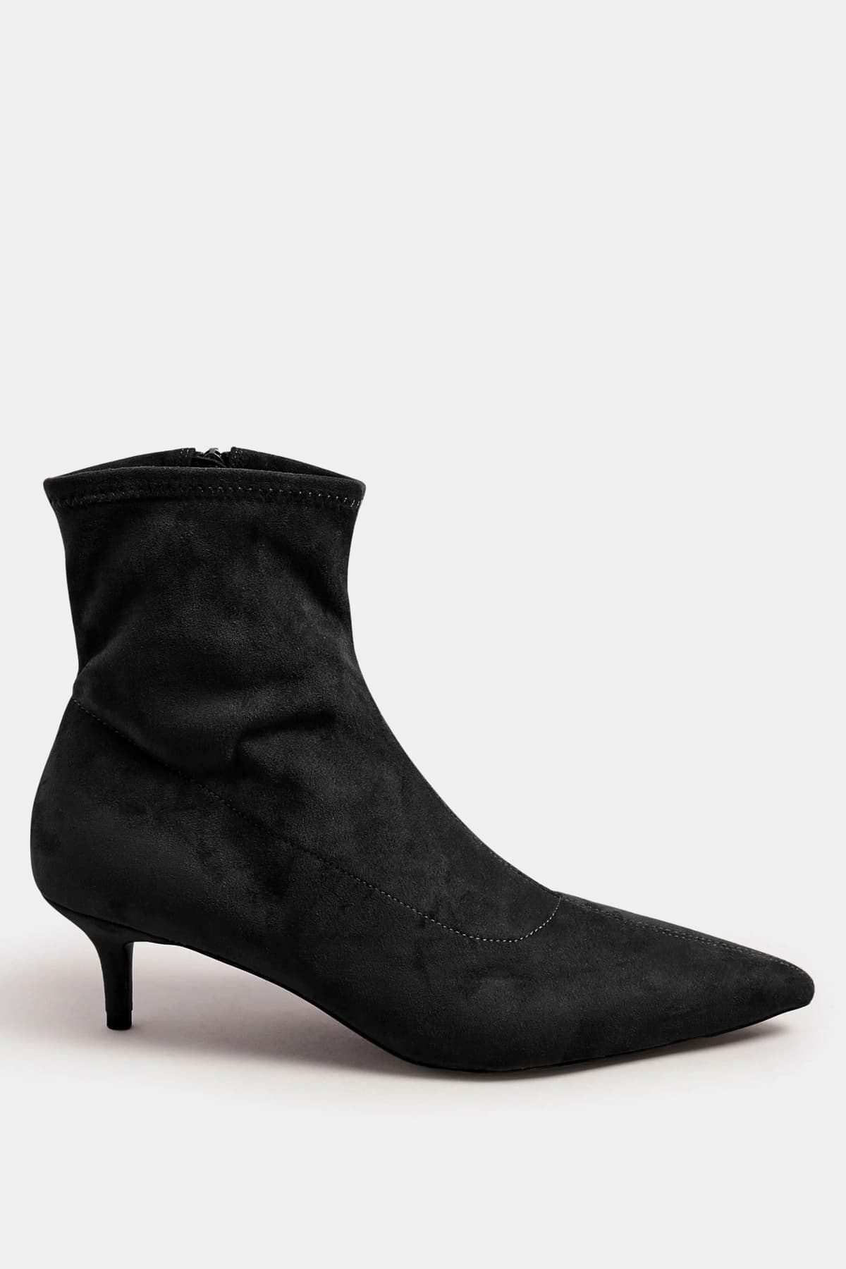 Black Faux Suede Kitten Heeled Boots In Standard Fit