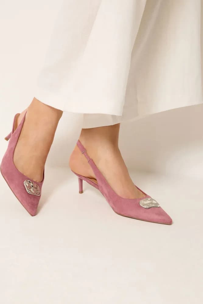 Pink Hammered Slingback Heels In Standard Fit