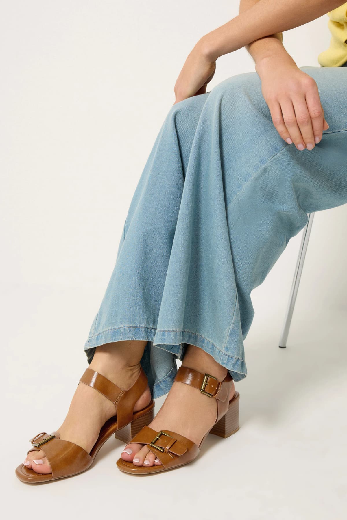Brown Buckle Block Heel In Standard Fit