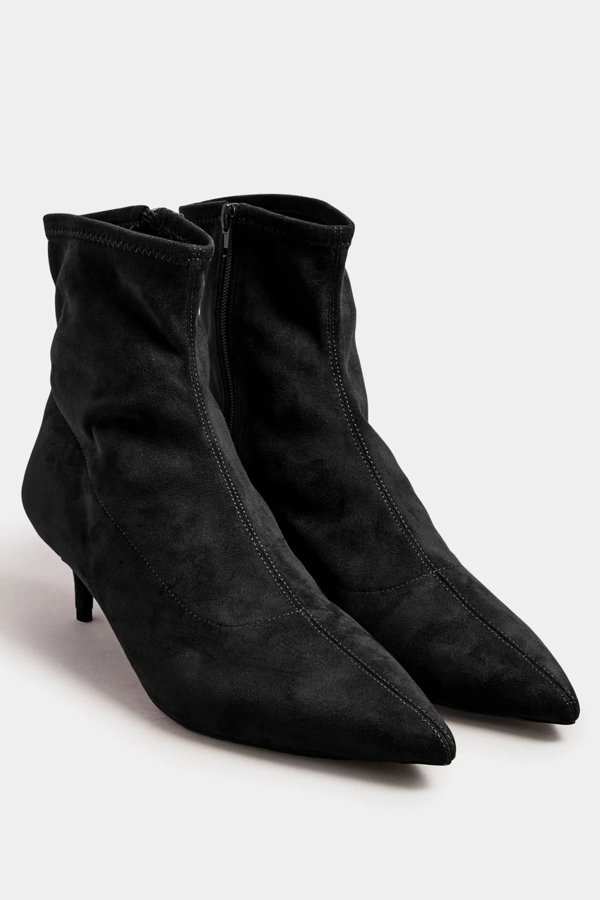 Black Faux Suede Kitten Heeled Boots In Standard Fit