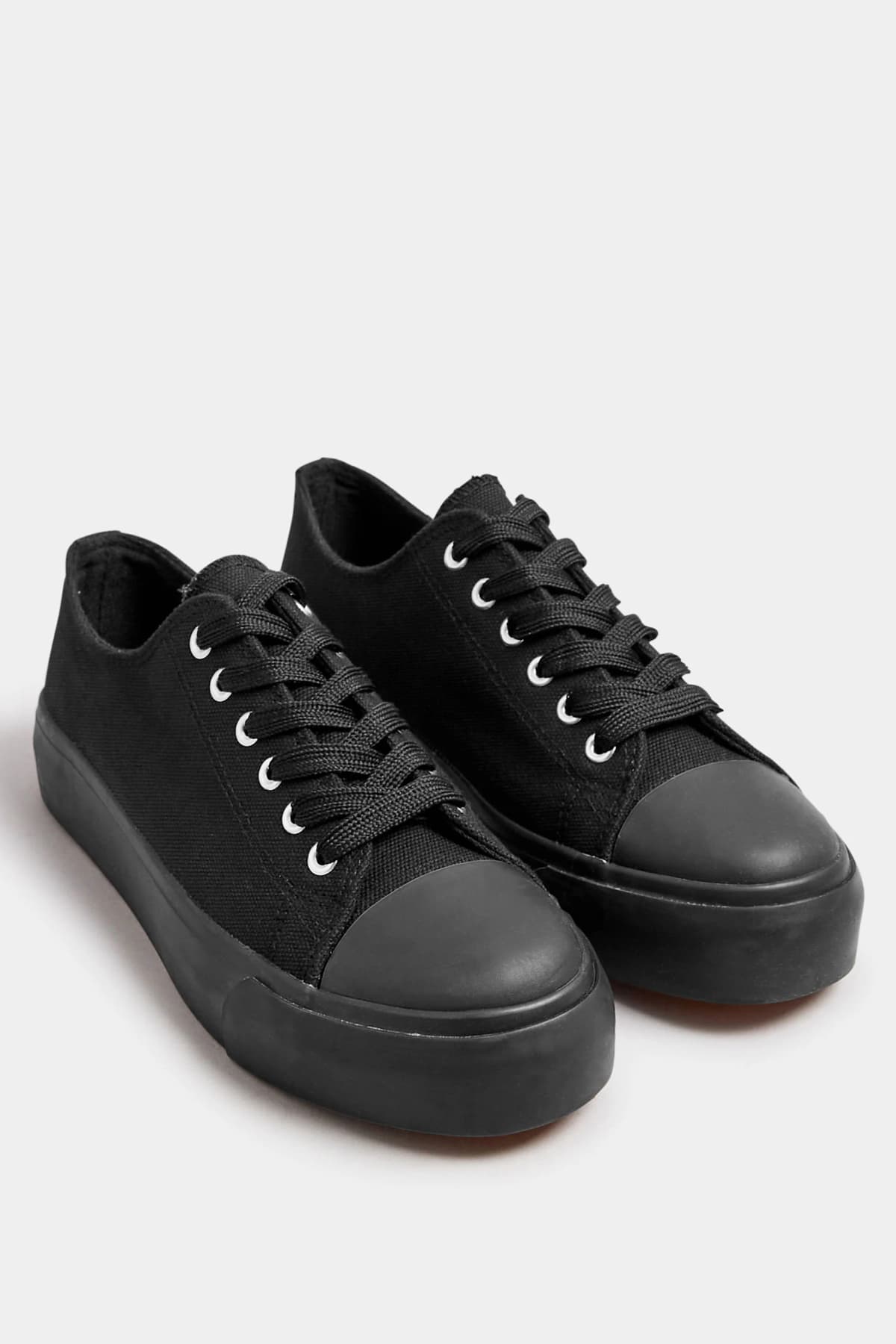 Black Canvas Flatform Trainers In Standard Fit
