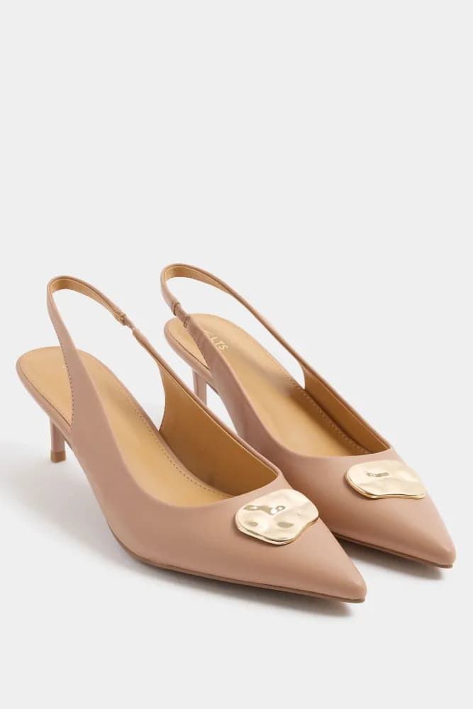 Camel Brown Hammered Slingback Heels In Standard Fit