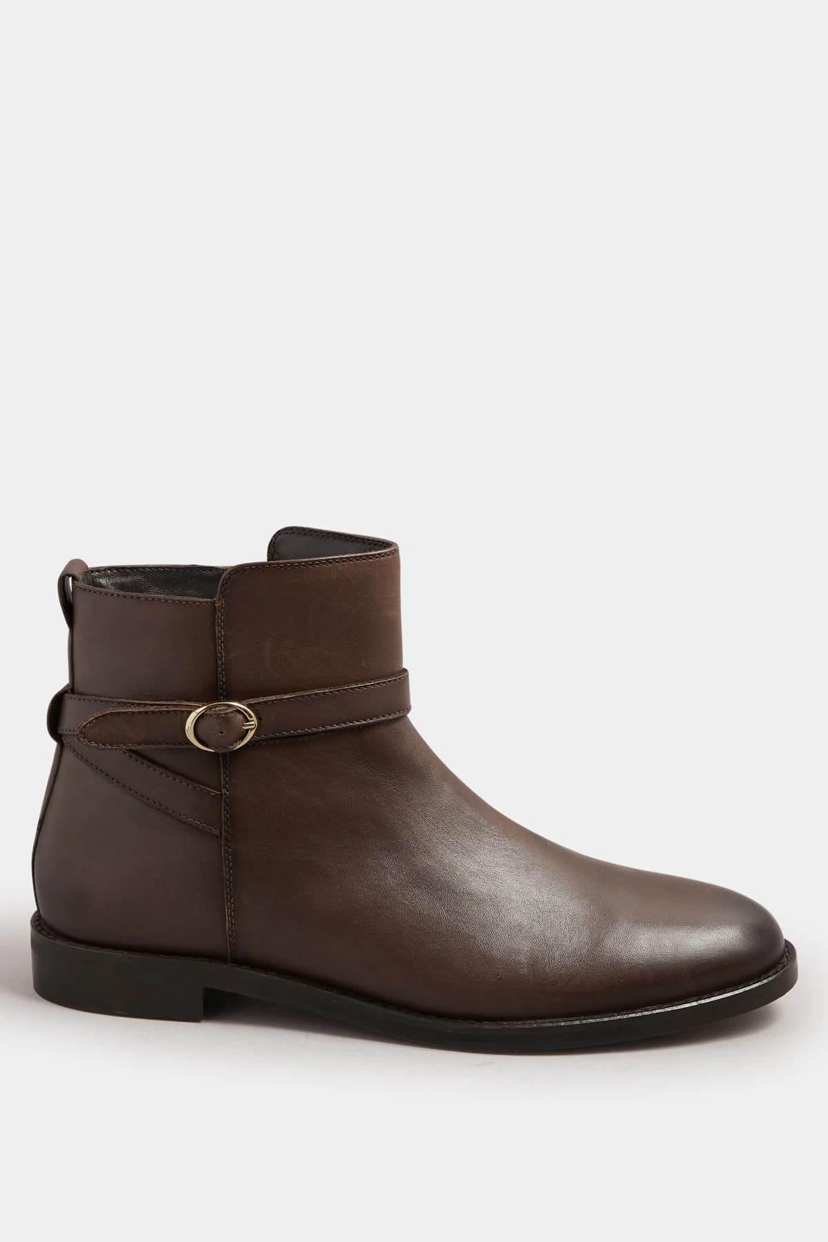 Leather Buckle Detail Ankle Boots In Standard Fit
