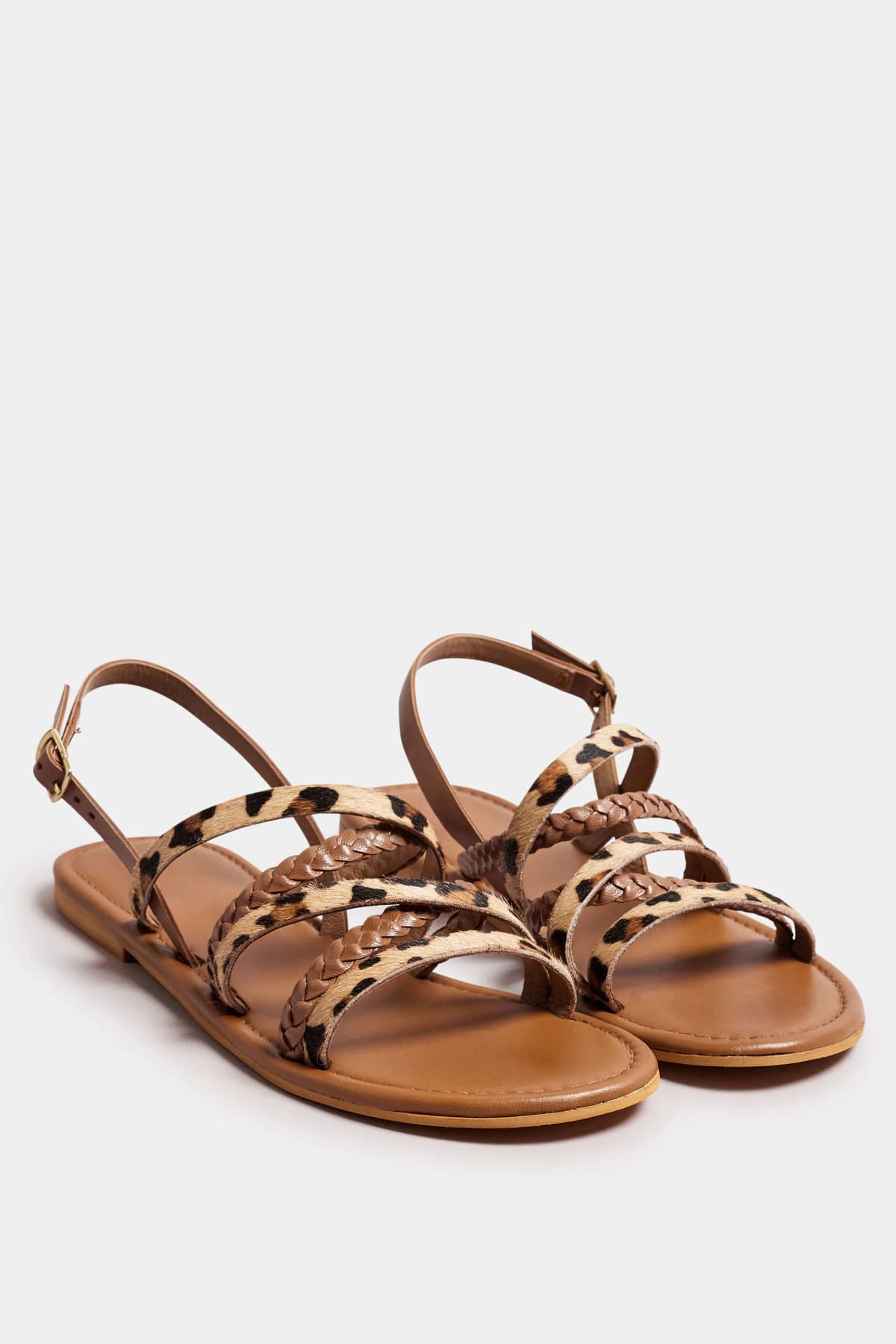 Brown Animal Print Leather Cross Over Sandals In Standard Fit