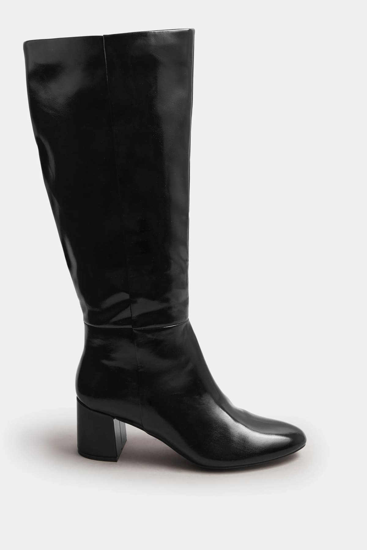Black Patent Knee High Block Boots