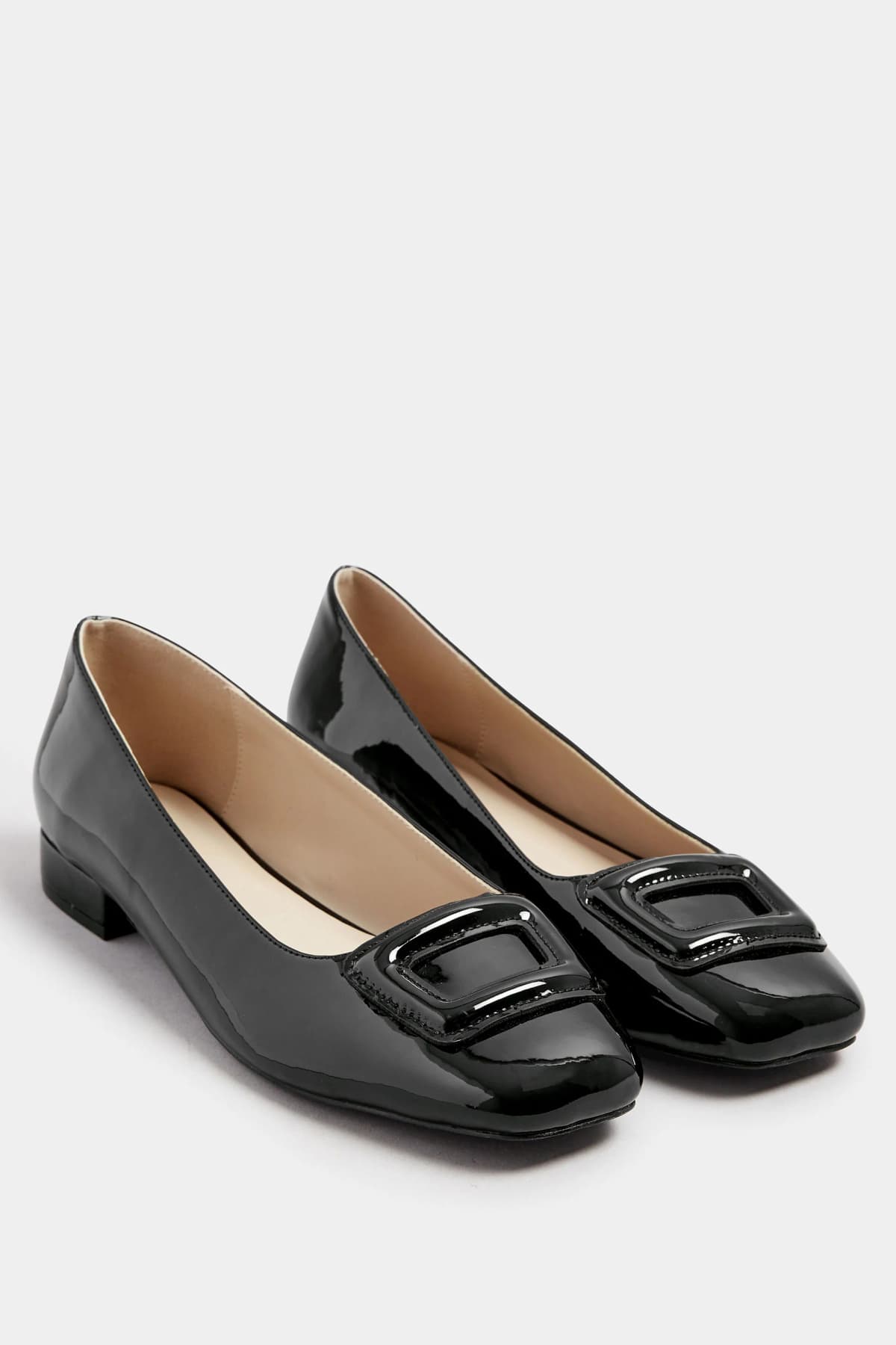 Black Patent Square Toe Flats In Standard Fit