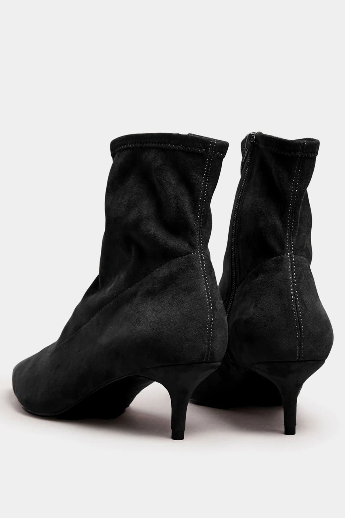 Black Faux Suede Kitten Heeled Boots In Standard Fit