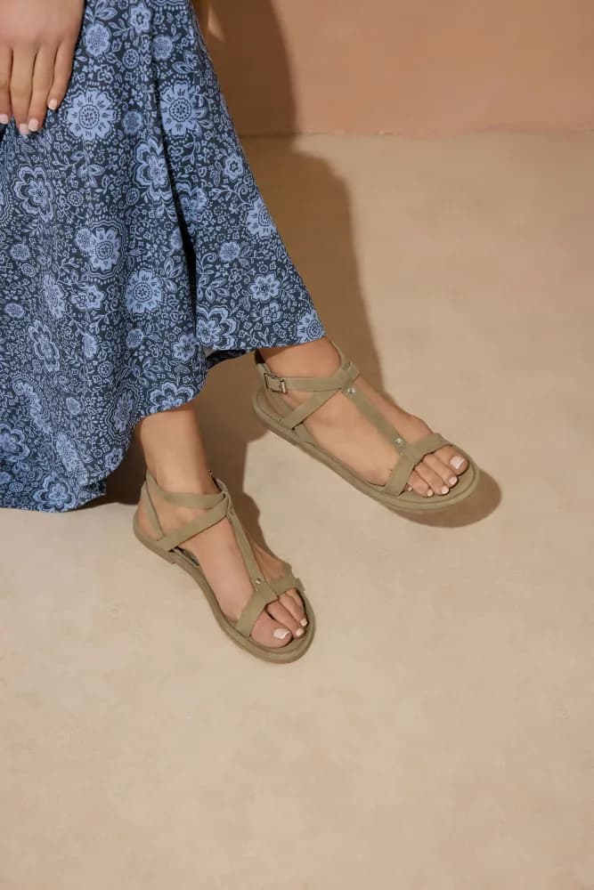 Natural Brown Faux Leather Gladiator Sandals In Standard Fit