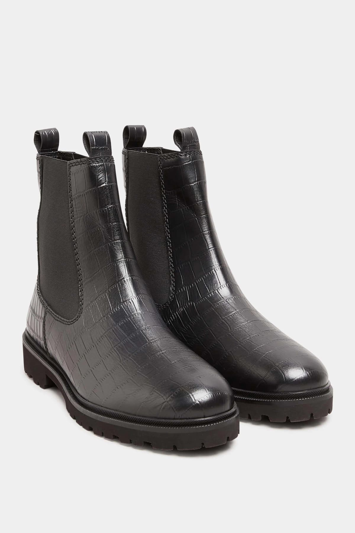 Black Croc Chelsea Boots In Standard Fit