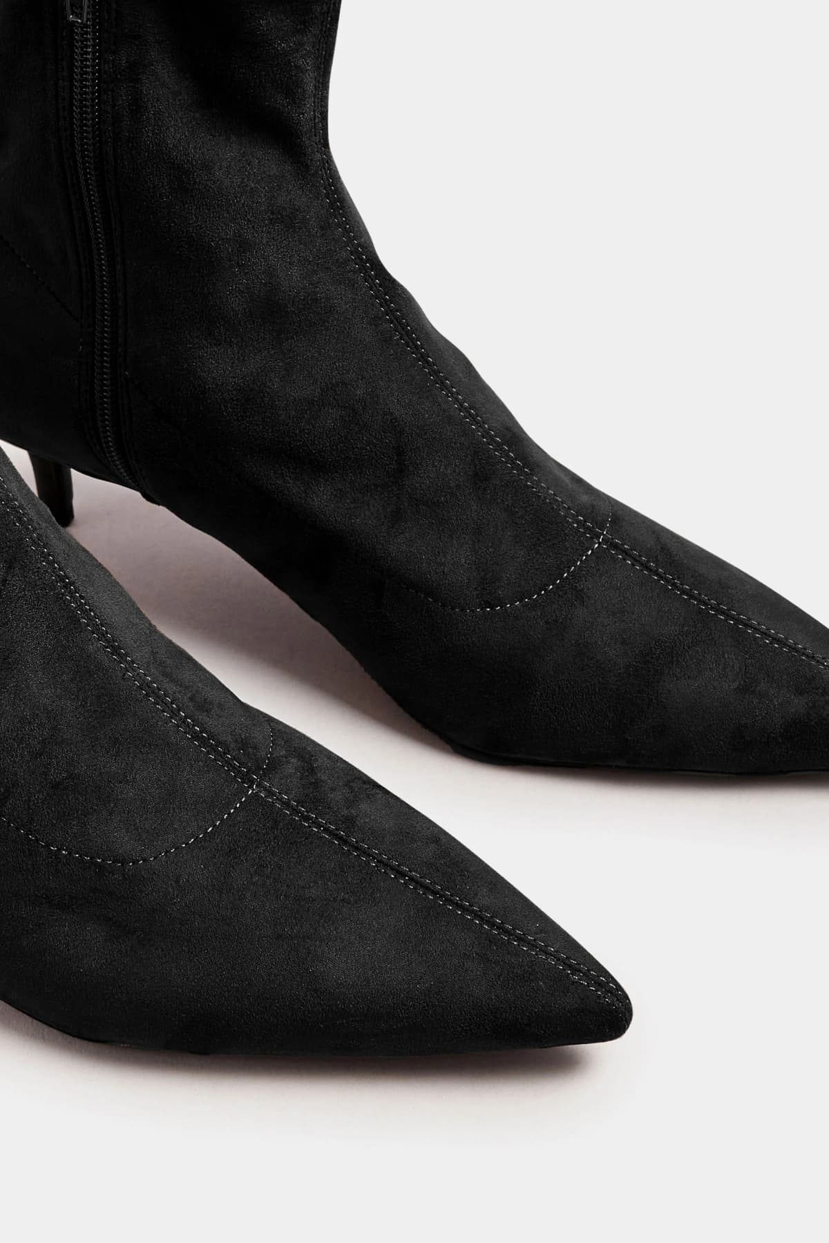 Black Faux Suede Kitten Heeled Boots In Standard Fit
