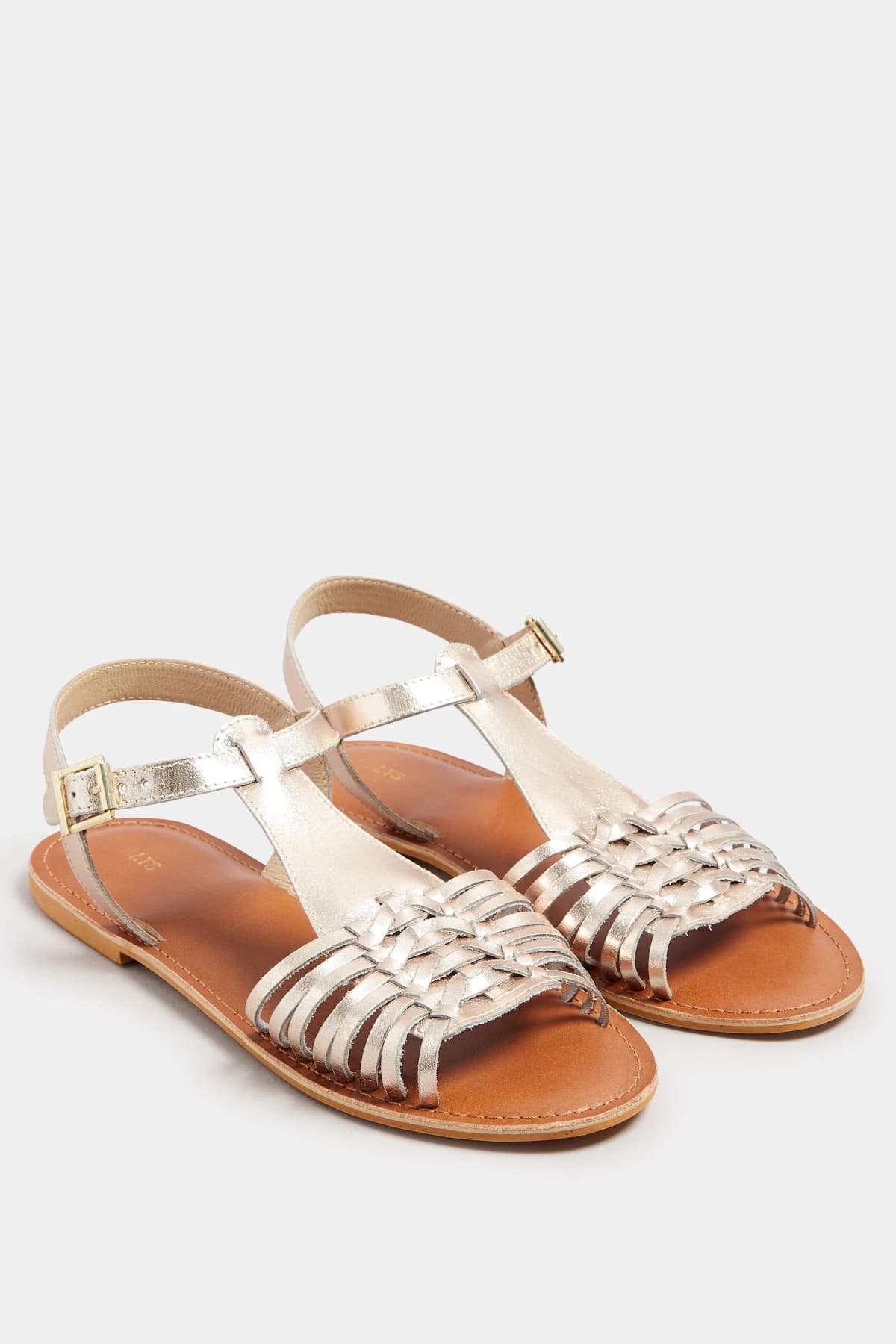 Gold Leather Fisherman Sandals In Standard Fit