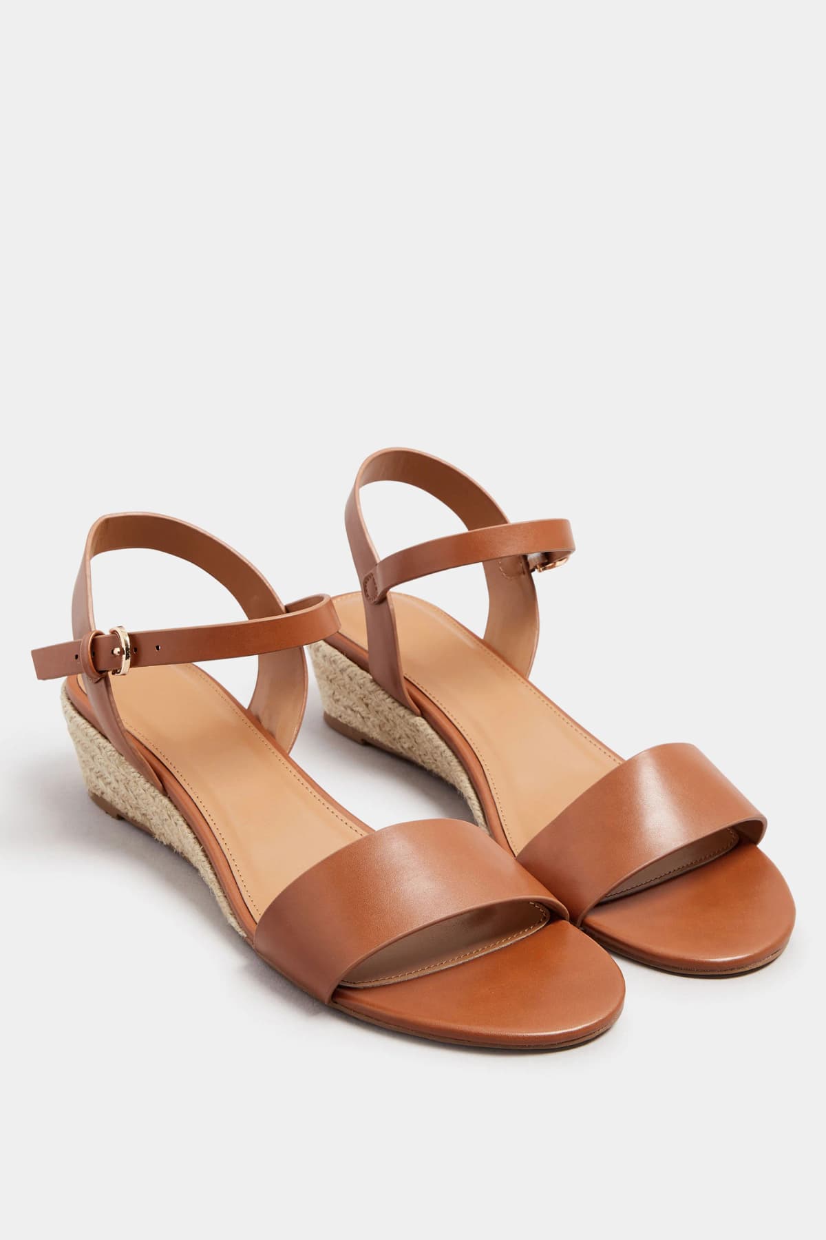 Tan Brown Rope Wedge Sandals In Standard Fit