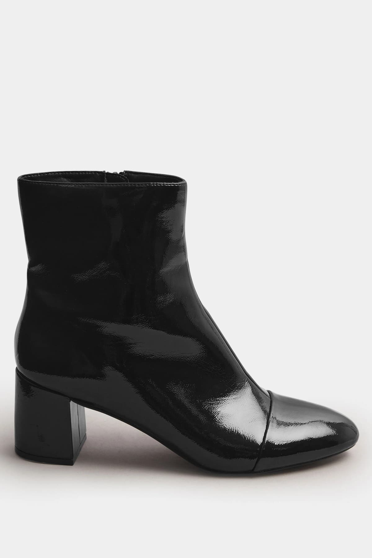 Black Patent Block Heel Ankle Boot