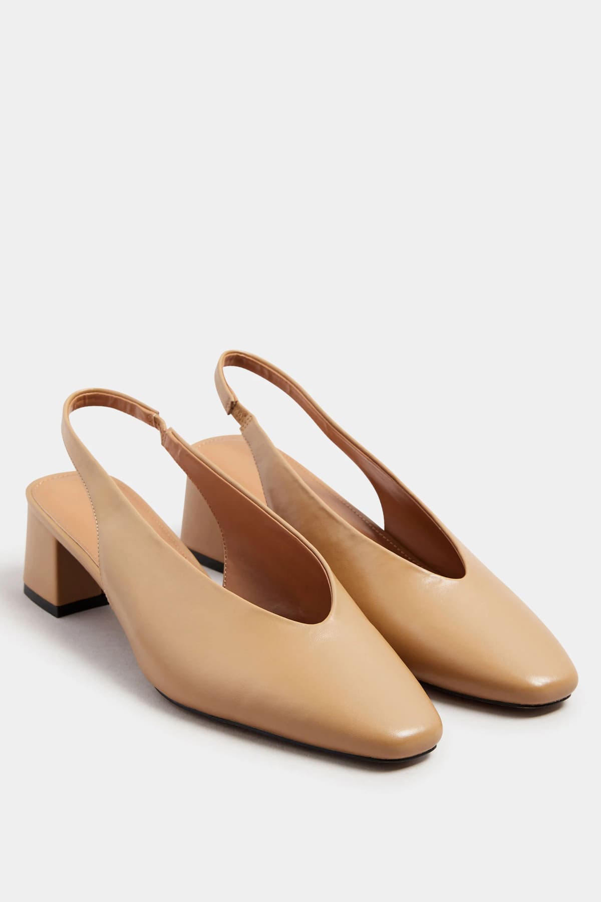 Stone Brown Square Slingback Block Heel In Standard Fit