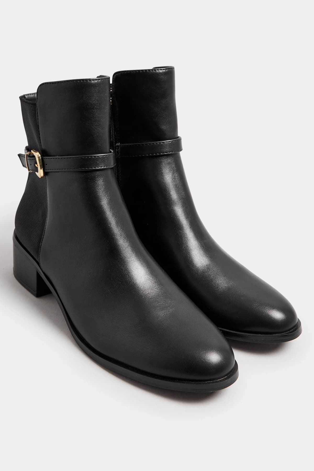 Black Block Heel Buckle Ankle Boots In Standard Fit