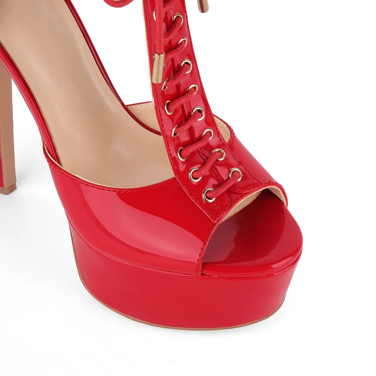 Platform Buckle T-Strap Lace-up Sandals